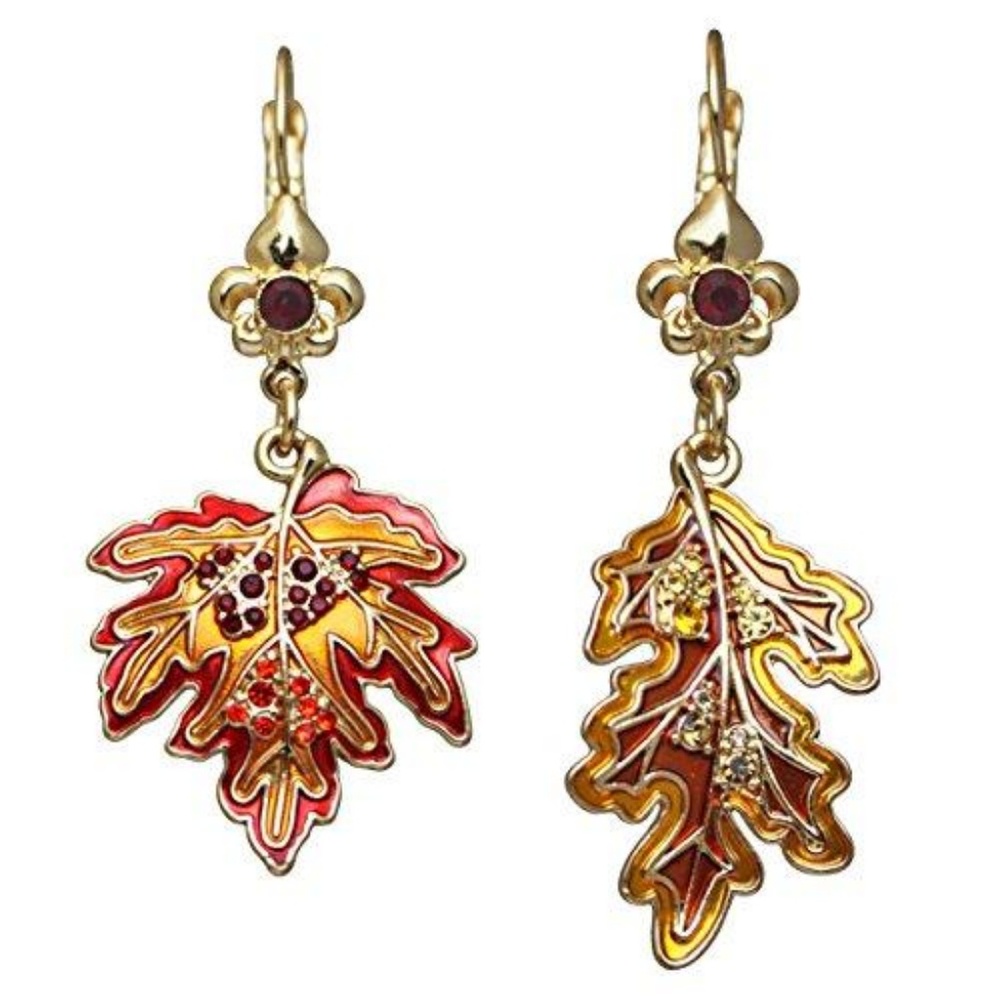 Ritzy Couture Oak & Maple Leaf Fall Foliage Leverback Earrings (Goldtone)